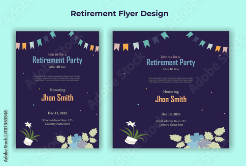 Happy retirement lunch party invitation flyer design template 
