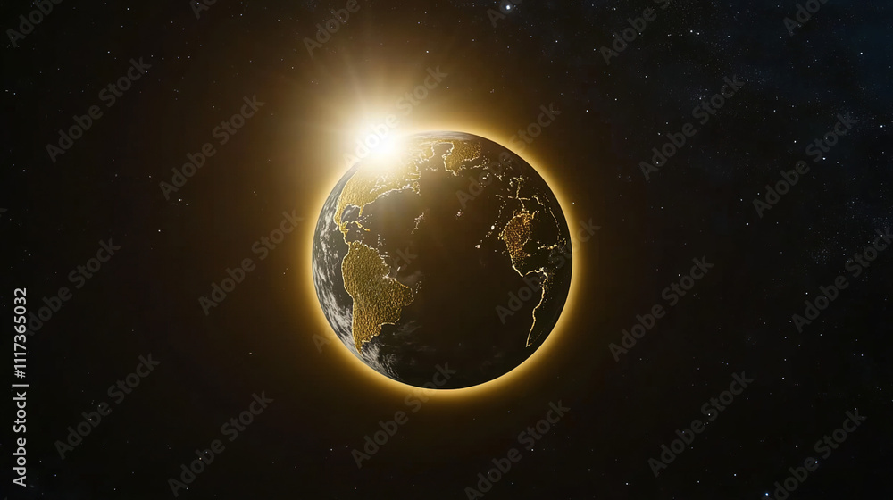 Obraz premium Earth axis diagram illustration showing the tilt of the Earth's rotational axis relative to its orbital plane, explaining the cause of seasonal changes and the distribution of sunlight.