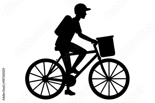 Delivery man riding bicycle silhouette.