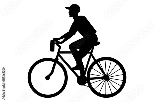 Delivery man riding bicycle silhouette.