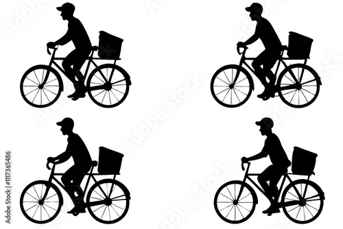 Delivery man riding bicycle silhouette.