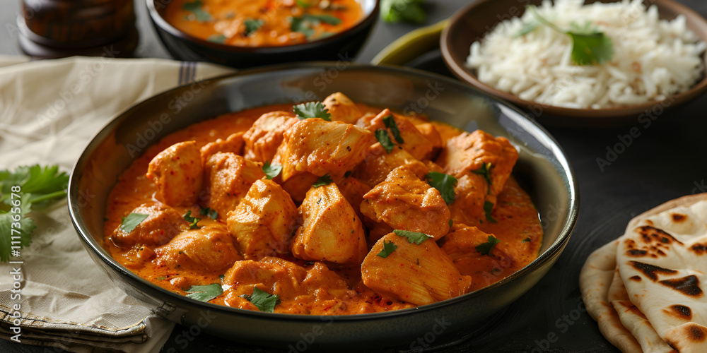A vibrant bowl of chicken tikka masala curry A vibrant bowl of chicken tikka masala curry