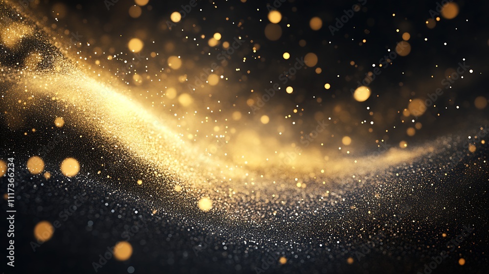 Shimmering Gold Dust Particles Floating in Black Background for Elegant Designs : Generative AI Shimmering Gold Dust Particles Floating in Black Background for Elegant Designs : Generative AI