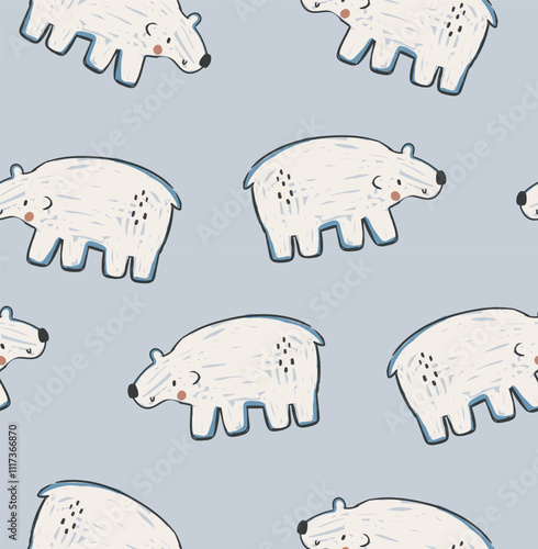 Cute colorful animals sea lion bunny deer fox tree polar bear ice ice age animas funny seamless print pattern graphic tee design for kids market as vector  photo