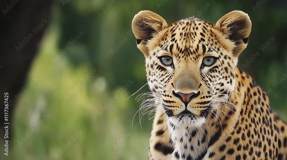 Fototapeta premium Majestic Leopard with Intense Gaze in Lush Jungle Habitat Capturing Untamed Wilderness Essence : Generative AI