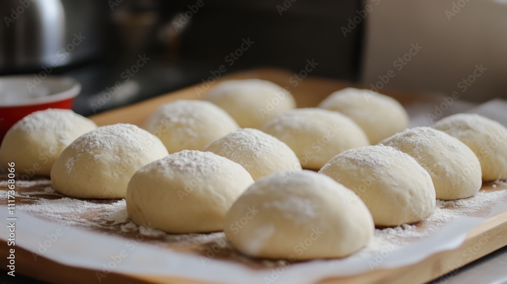 Freshly prepared dough balls in a rustic kitchen setting for baking inspiration Freshly prepared dough balls in a rustic kitchen setting for baking inspiration