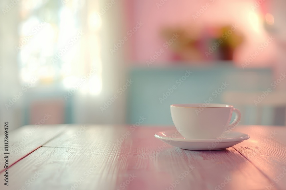 A serene cup on a table in a softly lit, cozy interior setting. A serene cup on a table in a softly lit, cozy interior setting.