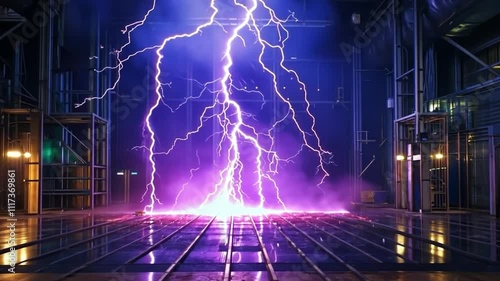 Artificially induced lightning storms for research, capturing controlled lightning strikes during experiments photo