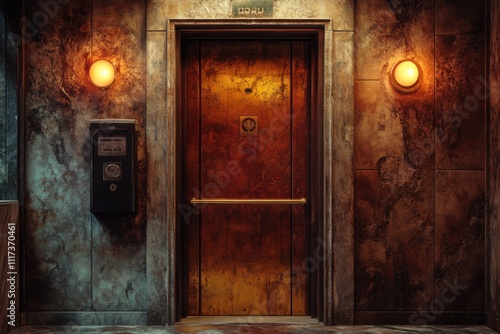 old wooden door in the night