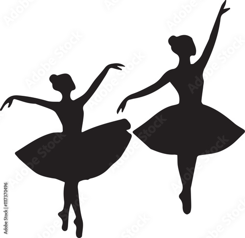Beautiful ballet dancing Silhouettes dancer woman people female ballerina recital vector.
