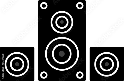 Sound speaker and acoustic audio for concert or home cinema stereo system isolated on transparent background. Loudspeaker Bluetooth music audio speaker box vector symbol in trendy black flat style.