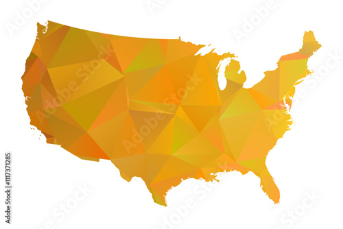Map of United States - Gold Geometric Rumpled Triangular , Polygonal Design For Your. Vector illustration eps 10.	
