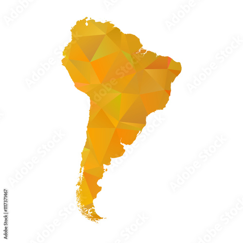 Map of South America - Gold Geometric Rumpled Triangular , Polygonal Design For Your. Vector illustration eps 10.	
