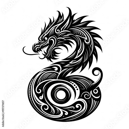 Wallpaper Mural AI Generate of Dragon Shape in Maori Art style isolated in white Torontodigital.ca
