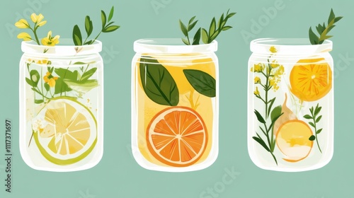 National Mocktail Week Refreshing citrus infused water with lemons and oranges in decorative jars for a vibrant summer hydration photo