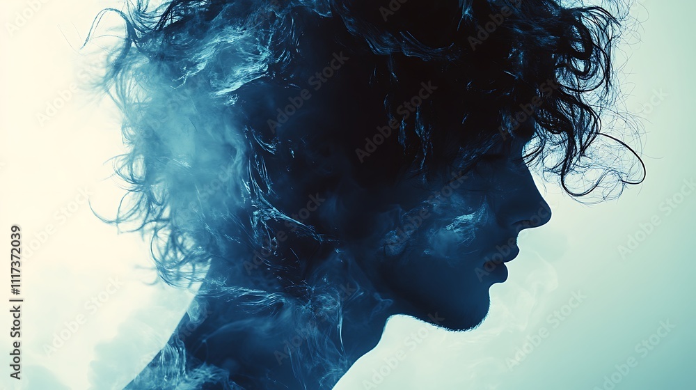 Creative portrait of a dreamy silhouette with smoke effects studio Creative portrait of a dreamy silhouette with smoke effects studio