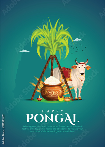 Vector illustration of Happy Pongal Holiday Harvest Festival of Tamil Nadu South India greeting vector background