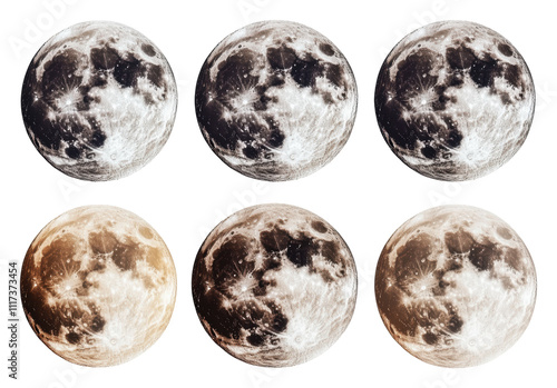 Different phases of the moon captured together, cut out - stock png. photo