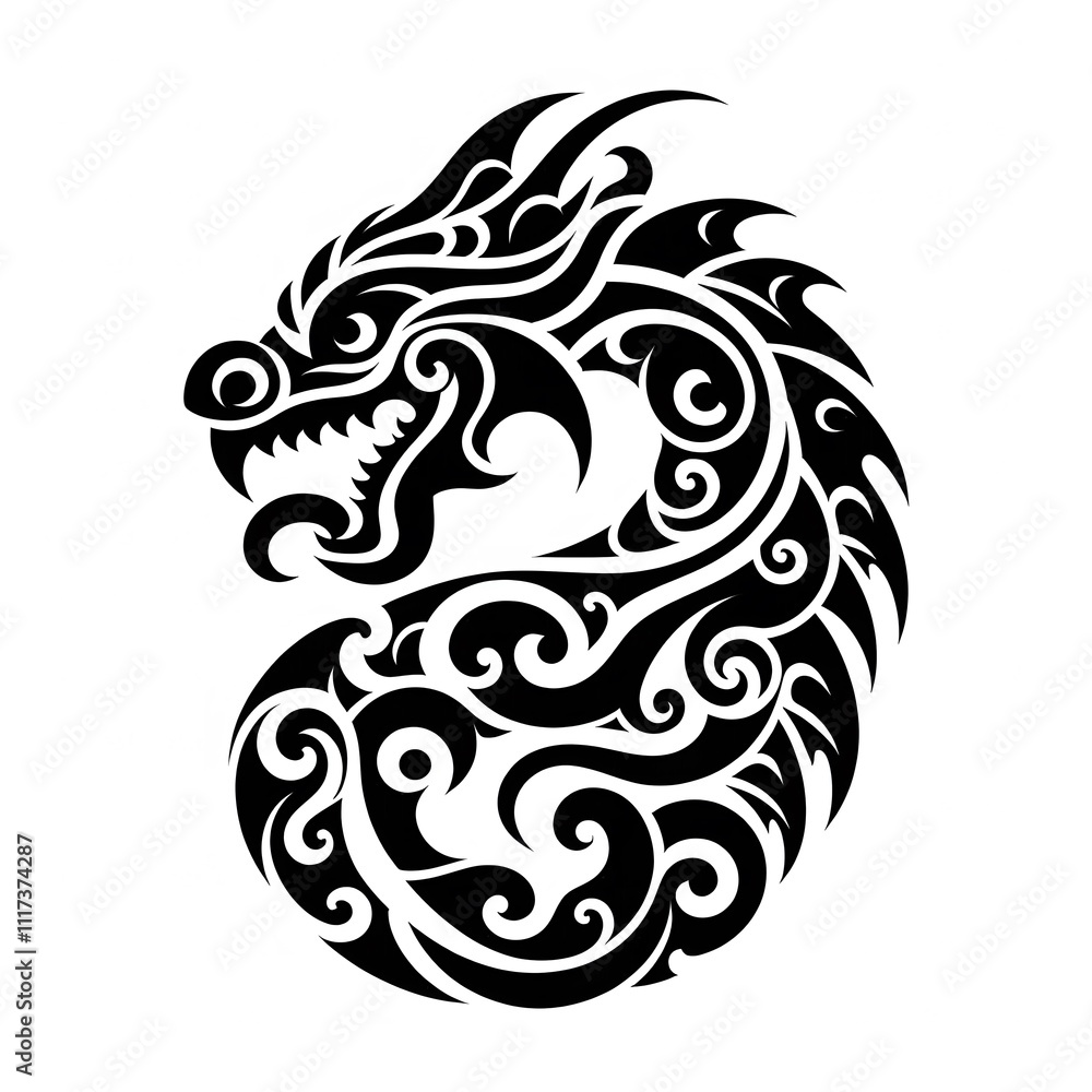 AI Generate of Dragon Shape in Maori Art style isolated in white AI Generate of Dragon Shape in Maori Art style isolated in white