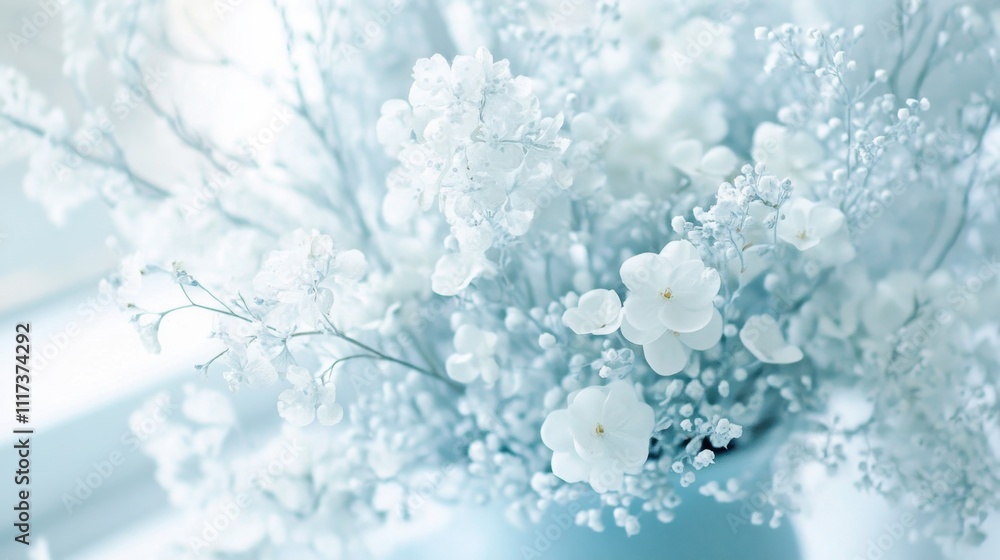 Icy blue floral arrangement in soft light for refreshing decorative designs Icy blue floral arrangement in soft light for refreshing decorative designs
