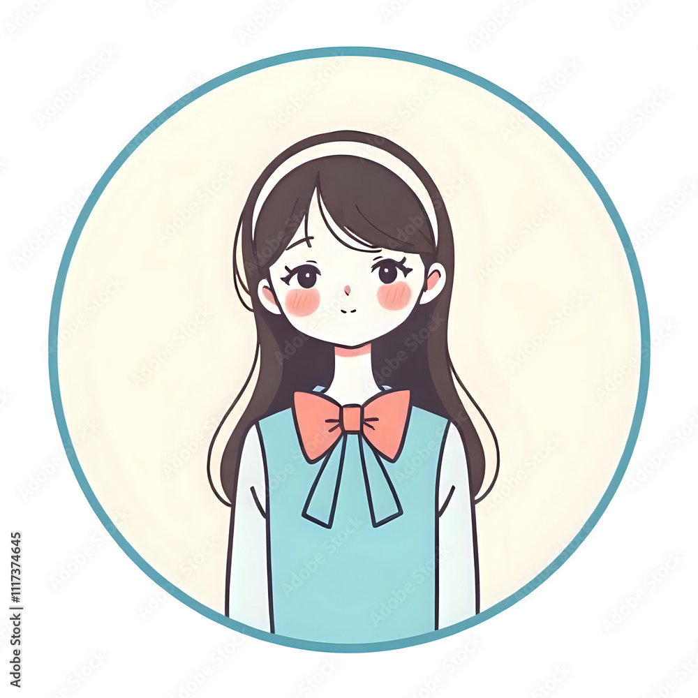 Girl Illustration with Bow Tie Headband in Pastel Girl Illustration with Bow Tie Headband in Pastel