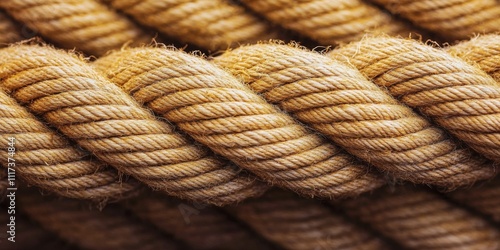 Close up image showcasing the intricate details of ship rope, highlighting the textures and fibers of ship rope in a vivid and visually engaging manner. Perfect for maritime themes and nautical photo