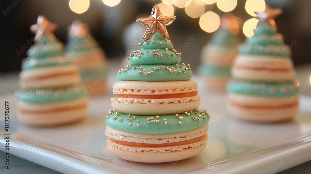 a christmas tree shaped french macaroon on a winter background a christmas tree shaped french macaroon on a winter background