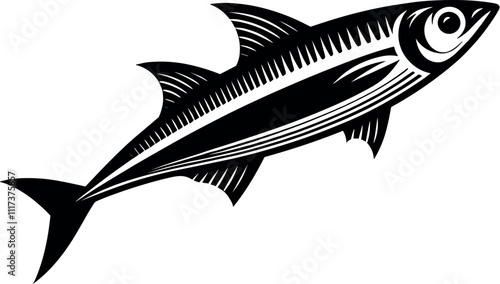 Anchovy Fish Silhouette - Black Vector Cricut Design for T-Shirt Printing