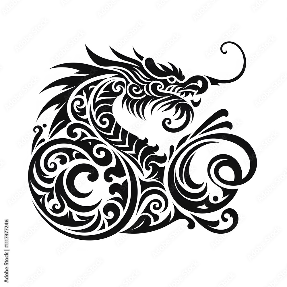 AI Generate of Dragon Shape in Maori Art style isolated in white AI Generate of Dragon Shape in Maori Art style isolated in white