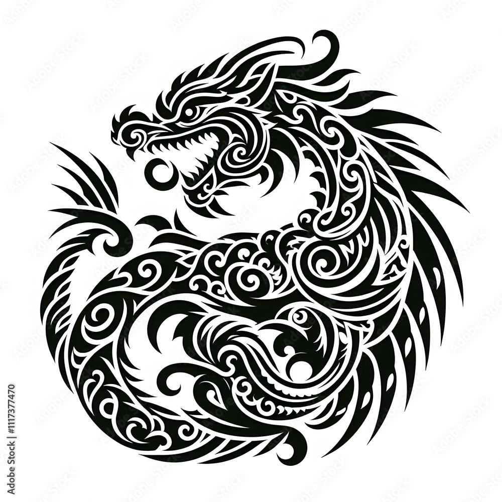 AI Generate of Dragon Shape in Maori Art style isolated in white AI Generate of Dragon Shape in Maori Art style isolated in white