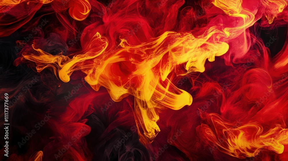 A bold, fiery red and yellow ink swirling together in intricate, flame-like patterns. The ink forms sharp lines and jagged edges, resembling abstract fire, against a dark, smoky background. A bold, fiery red and yellow ink swirling together in intricate, flame-like patterns. The ink forms sharp lines and jagged edges, resembling abstract fire, against a dark, smoky background.
