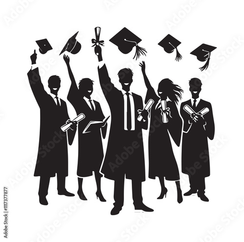 graduation celebration silhouette vector illustration