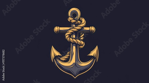 A stylized anchor with a rope, symbolizing maritime themes and nautical design. photo