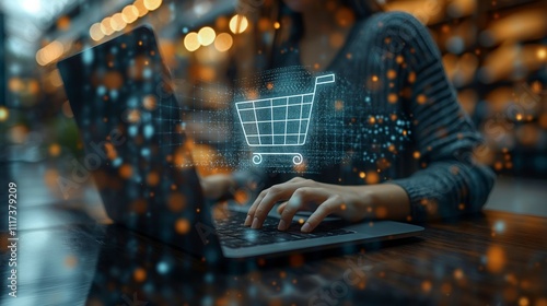 Woman shopping online on internet marketplace browsing for sale items for modern lifestyle and use credit card for online payment from wallet protected by crucial cyber security software