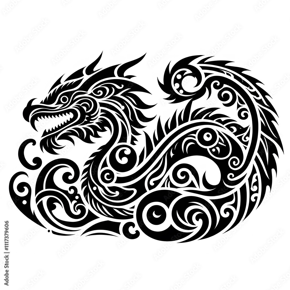 AI Generate of Dragon Shape in Maori Art style isolated in white AI Generate of Dragon Shape in Maori Art style isolated in white