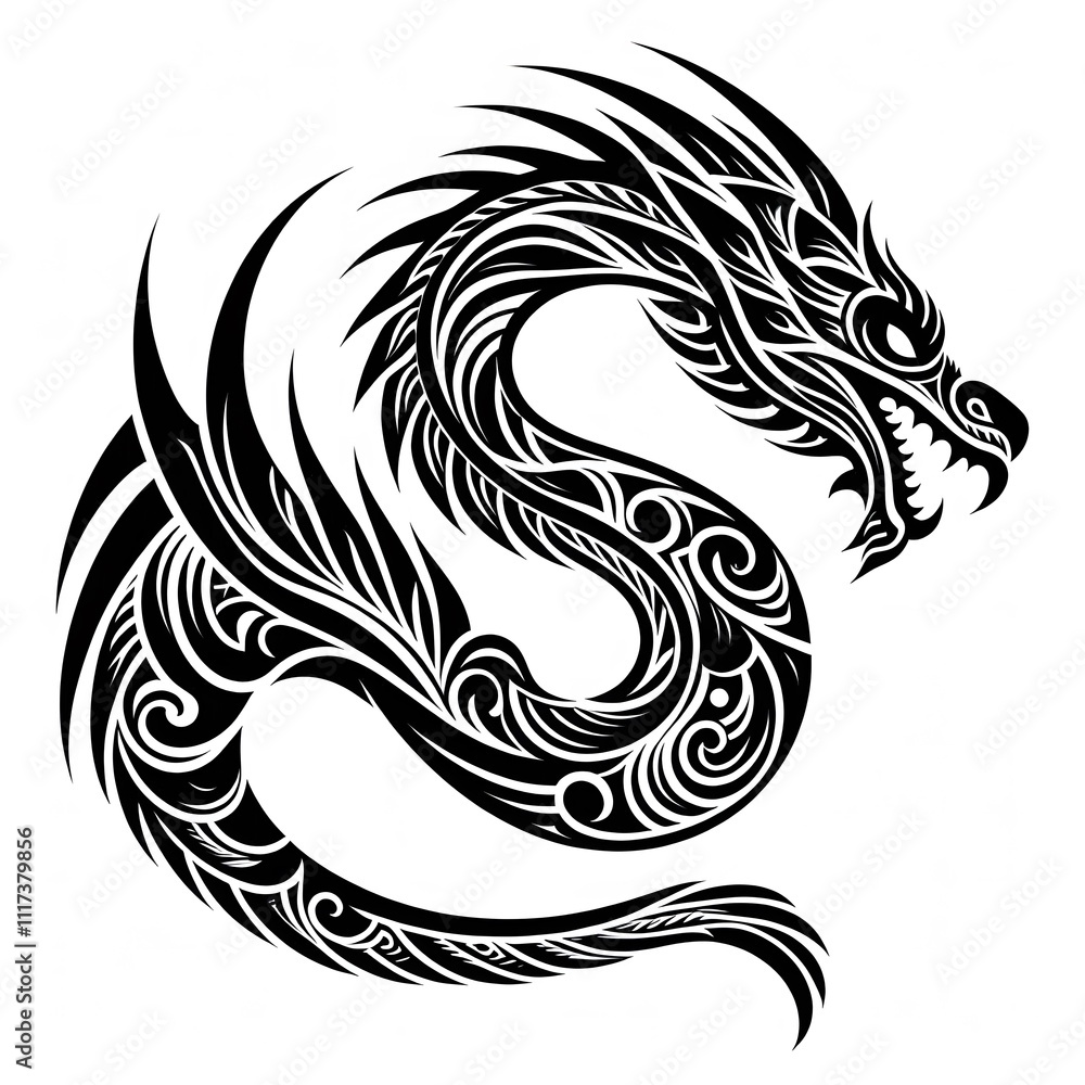 AI Generate of Dragon Shape in Maori Art style isolated in white AI Generate of Dragon Shape in Maori Art style isolated in white