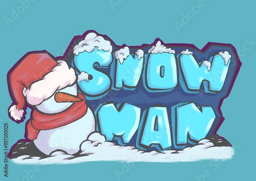 Cartoon snowman with high quality image output, design made for sticker, gift card, present, and any printable, winter holiday, december, christmas, new year event.