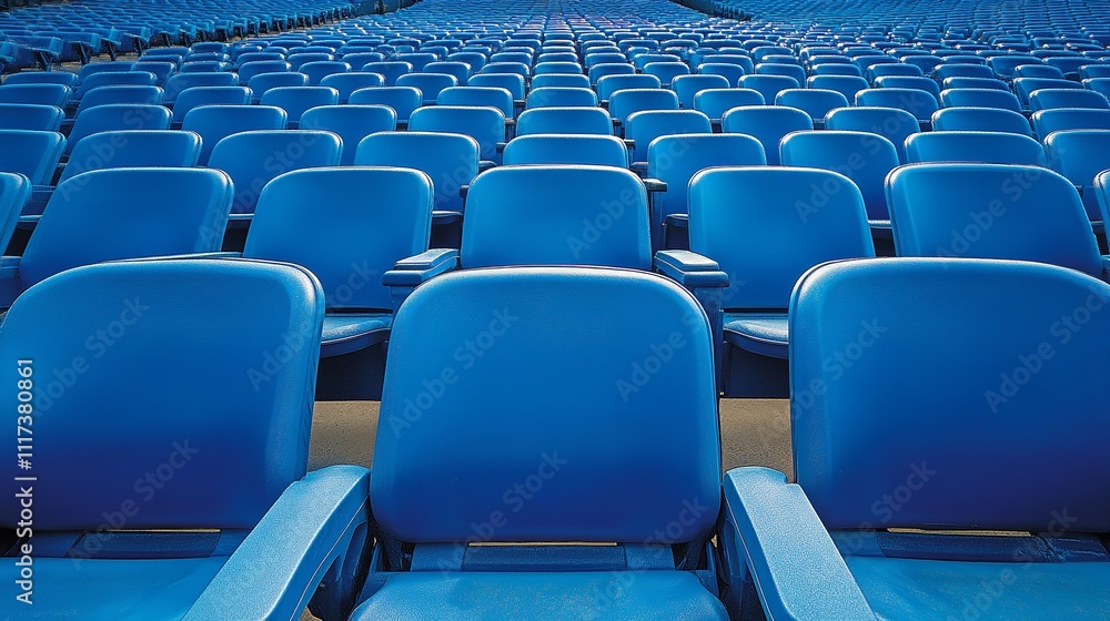 Rows of seats in an outdoor stadium with blue seats. Generative Ai Rows of seats in an outdoor stadium with blue seats. Generative Ai