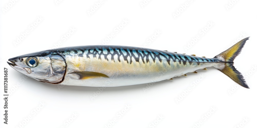 Mackerel displayed against a clean white background, showcasing the vibrant colors and textures of the mackerel, perfect for culinary or marine themed projects focused on mackerel. Mackerel displayed against a clean white background, showcasing the vibrant colors and textures of the mackerel, perfect for culinary or marine themed projects focused on mackerel.