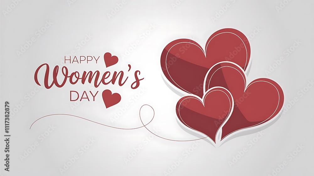 Minimalist Women's Day Design with Red Hearts, Elegant Typography, and Flowing Red Line on White Background Minimalist Women's Day Design with Red Hearts, Elegant Typography, and Flowing Red Line on White Background