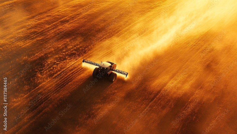 Farming tractor spraying plants in a field Farming tractor spraying plants in a field