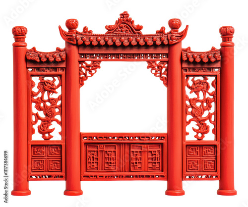 Vivid red traditional decorative archway, cut out - stock png. photo