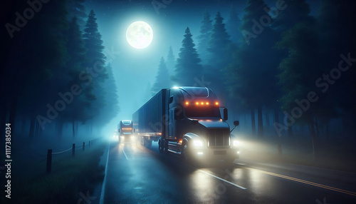 moonlit truck night scene transportation Business industry Logistics cargo transportation concept photo