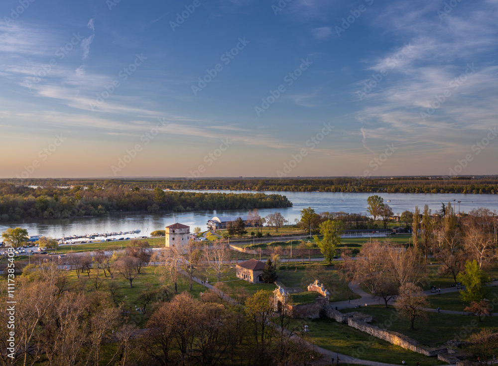 Beautiful view of a river with a town in the background Beautiful view of a river with a town in the background