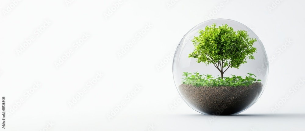 Green Tree Inside Transparent Sphere Representing Nature Conservation Green Tree Inside Transparent Sphere Representing Nature Conservation
