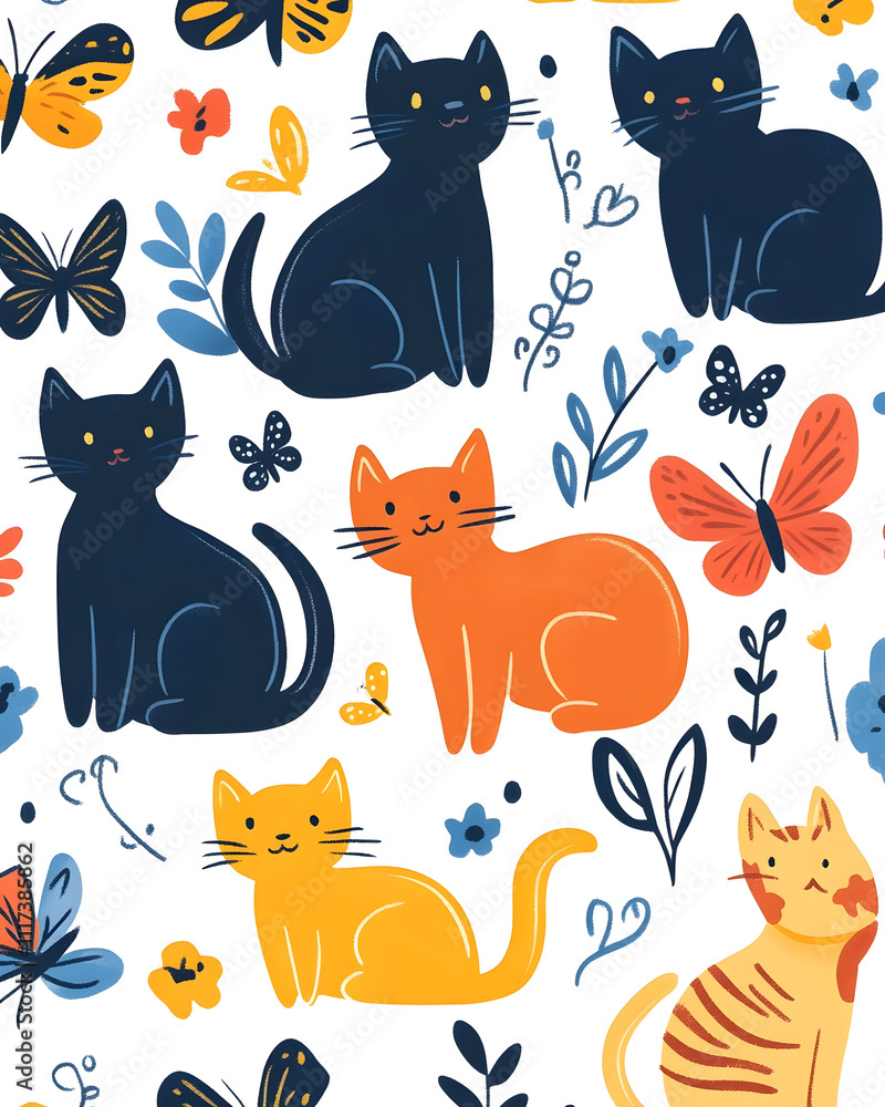 Whimsical and playful illustrations of cats in various humorous scenarios, featuring vibrant doodle art Whimsical and playful illustrations of cats in various humorous scenarios, featuring vibrant doodle art