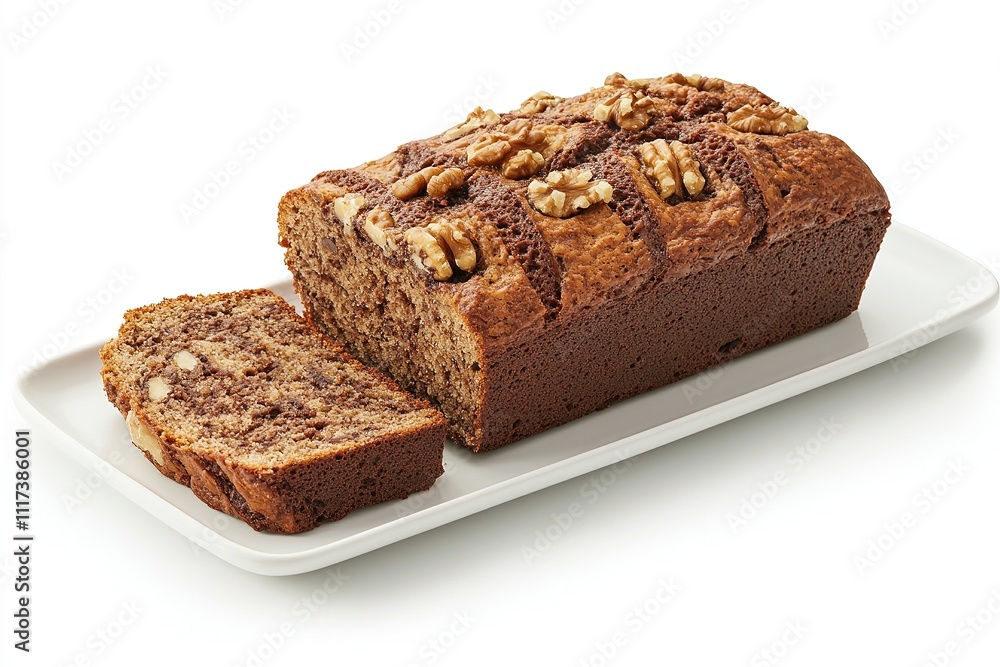 A beautifully baked cozonac loaf with a golden crust, sliced to reveal its rich. A beautifully baked cozonac loaf with a golden crust, sliced to reveal its rich.