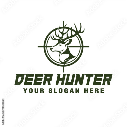deer hunter logo vector illustration template vintage emblem design for club hunting activity	
