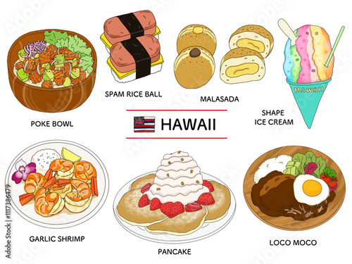 ハワイ料理　線画のイラストセット