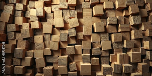 A wall of wooden cubes, showcasing the natural grain patterns and textures of the wood, creating a visually captivating and tactile experience. photo